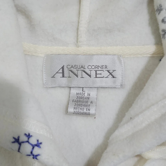 Casual Corner Annex Vest L Off-White Snowflake Zip Hoodie Fleece Winter Cozy - Picture 4 of 7